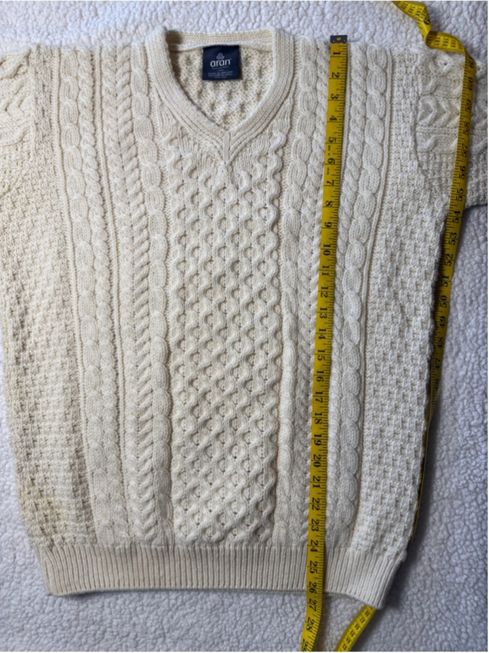 Aran Woollen Mills Irish Merino Wool Fisherman Cable Sweater Cream Med - Picture 7 of 8